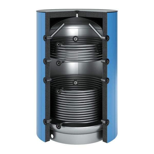 Hoogwaardig OEG buffervat met 2 warmtewisselaars, 2600 liter, blauw