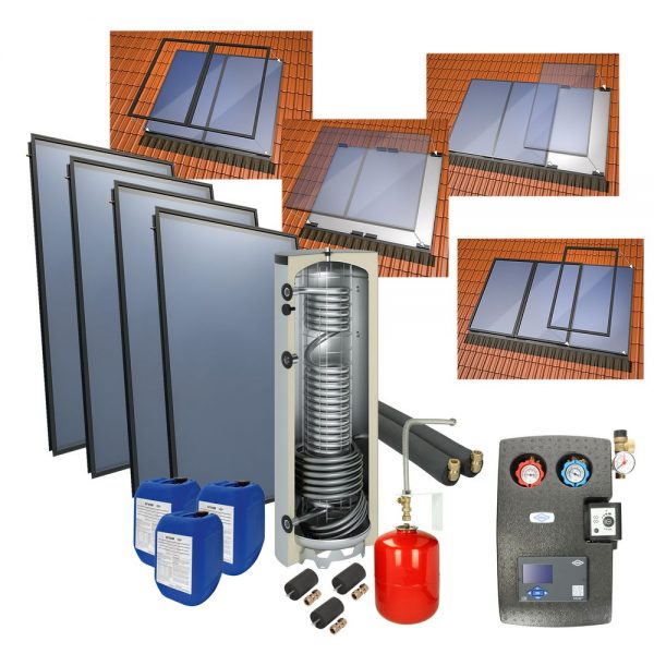 OEG A+ zonneboilercombi systeem met 4 zonnecollectoren en 800 liter hygiëne boiler voor verwarming van cv en sanitair water